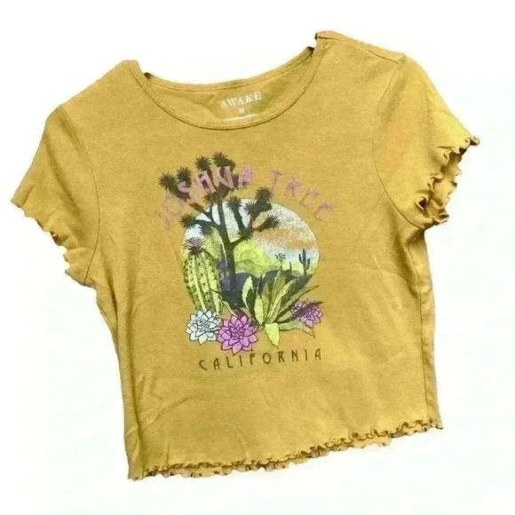 Joshua Tree distressed mustard yellow cropped graphic tee size M - Picture 1 of 4